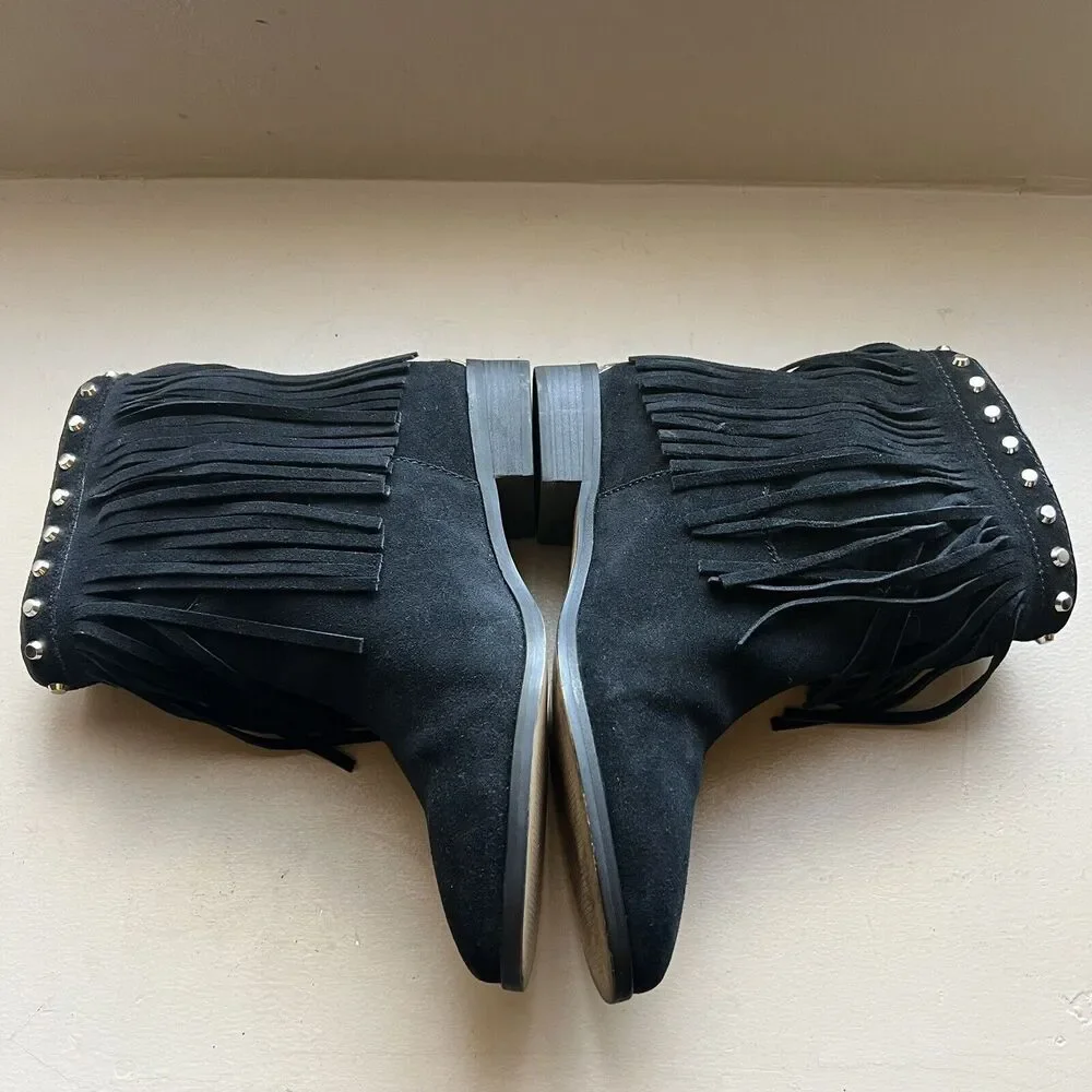 Michael Kors Silver Studded Black Suede Boots Fringe Western Cowgirl Women 8.5 - Picture 5 of 16